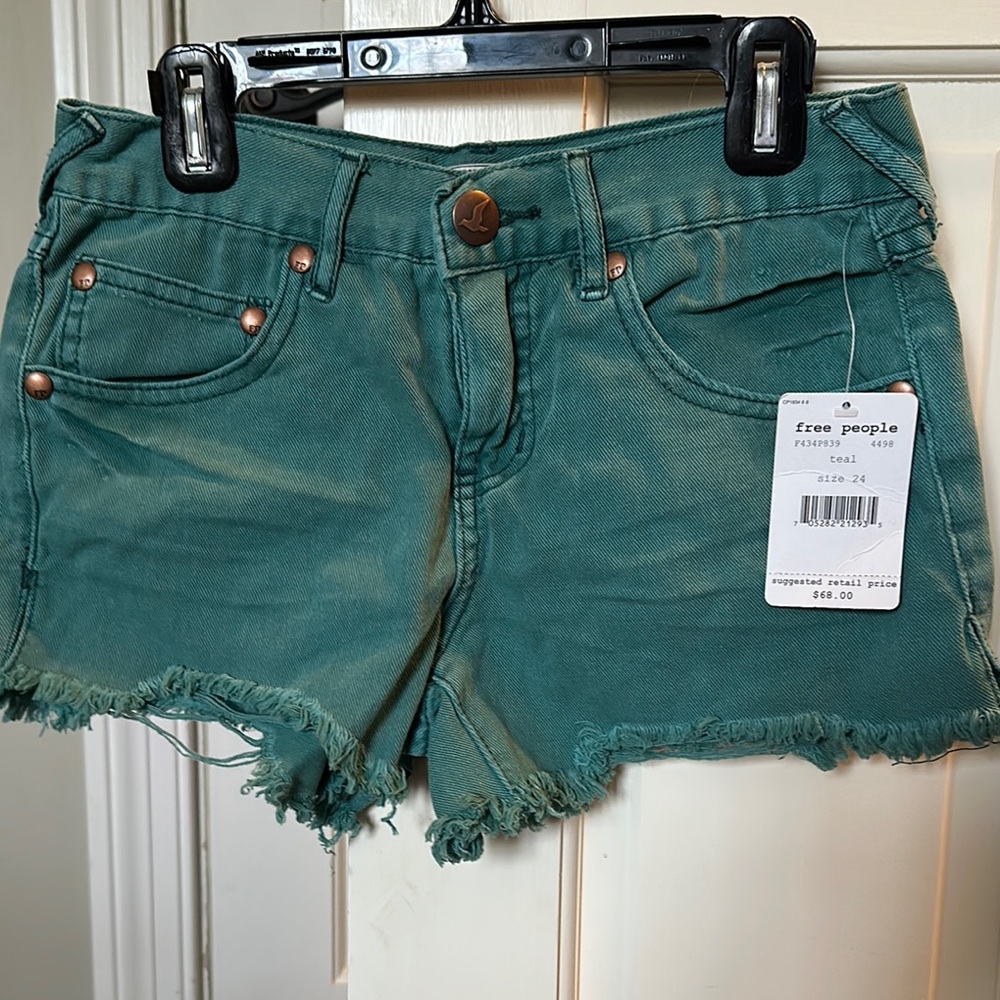 Free People Green Denim Shorts